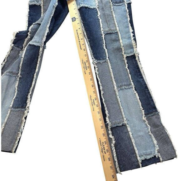 Vintage 90s Zana Di Patchwork Flare Jeans Y2K Hippie Low Rise Raw Fringe - Picture 6 of 11